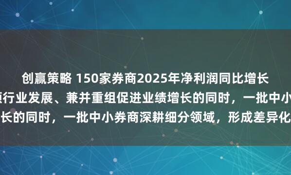 创赢策略 150家券商2025年净利润同比增长31.2% 在头部券商引领行业发展、兼并重组促进业绩增长的同时，一批中小券商深耕细分领域，形成差异化发展态势